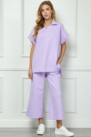 Textured Cropped Pant Set-Lavender