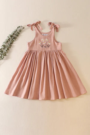 Light Pink Daisy Embroidered Girls Dress