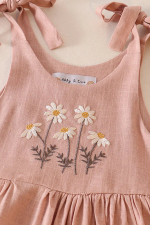 Light Pink Daisy Embroidered Girls Dress