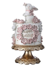 12.5” resin Happy Easter cake on pedestal