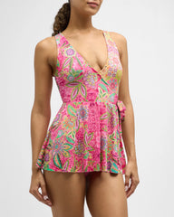 Flamingo and kaleida skirted one piece