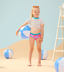 Painted palms short sleeve tankini