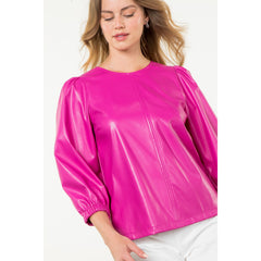 Long Sleeve Hot Pink Leather Top