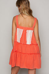 Coral Red Overall Dress With Lace Detail