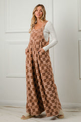 Cozy checker Sherpa wide leg overalls