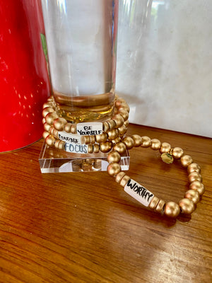 Small Affirmation Word Beaded Bracelets Inspirational - Gold