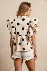Polka Dot ruffled sleeve top