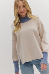 2 tone ecru/light blue sweater