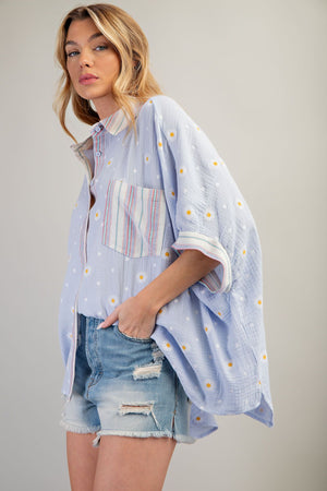 Cloud Blue Soft Cotton Daisy Top