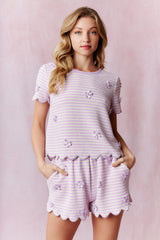 Striped short set with bow detail