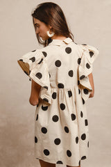 Woven dot print ruffle dress