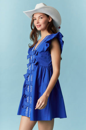 Royal blue with white stitch bow dress