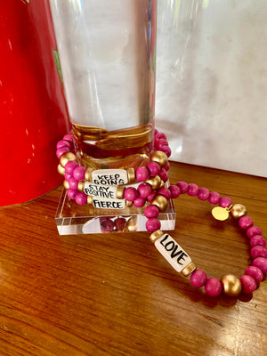 Affirmation Word Beaded Bracelets Inspirational - Pink/Gold