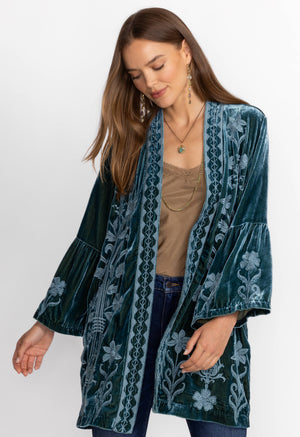 Velvet ruffle sleeve kimono