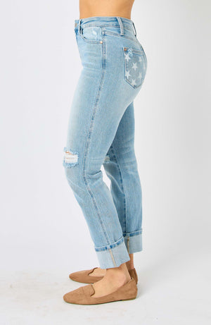 Judy Blue Star Pocket Cuff Mid Rise Jean