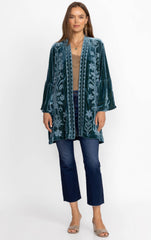 Velvet ruffle sleeve kimono