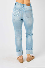 Judy Blue Star Pocket Cuff Mid Rise Jean