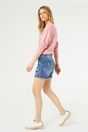 OMG ZOEY ZIP SHORTS WITH PATCHWORK