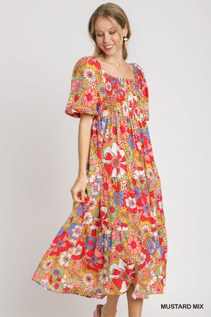 Floral mustard maxi dress