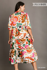 Cream mix floral dress *plus size*