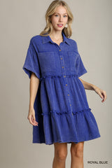 ROYAL BLUE GUAZE TIERED DRESS