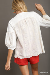 EYELET BACK AND SLEEVE OFF WHITE TOP