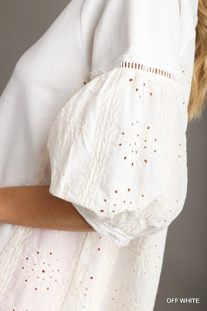 EYELET BACK AND SLEEVE OFF WHITE TOP