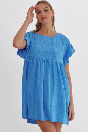 Textured Ruffled Edge Dress- French Blue