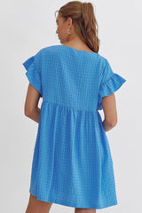 Textured Ruffled Edge Dress- French Blue