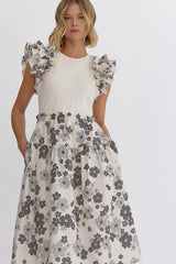 Flower Print Midi Dress- Cream