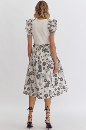 Flower Print Midi Dress- Cream