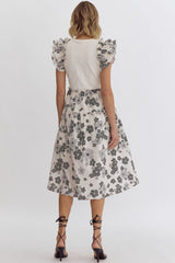 Flower Print Midi Dress- Cream