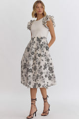 Flower Print Midi Dress- Cream