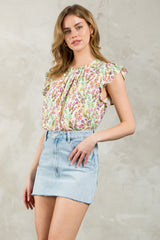 Floral Flutter sleeve top