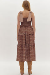 Brown Print Smocked top Maxi