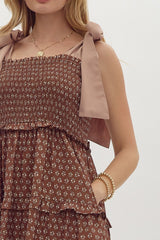 Brown Print Smocked top Maxi