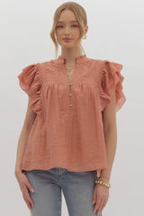 Salmon ruffled sleeve top