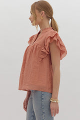 Salmon ruffled sleeve top