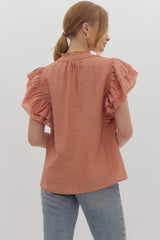 Salmon ruffled sleeve top