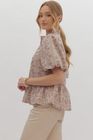 Lace detailed pink floral top