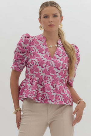 pink floral ruffled top