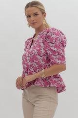 pink floral ruffled top