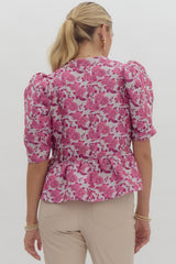 pink floral ruffled top