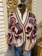 White and purple western icon cardigan