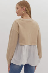 White and taupe overlay sweater top