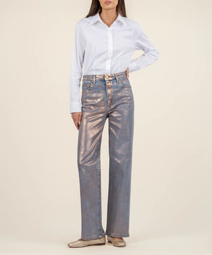 Sienna High Rise Wide leg metallic rose gold Jeans