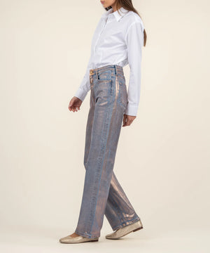 Sienna High Rise Wide leg metallic rose gold Jeans