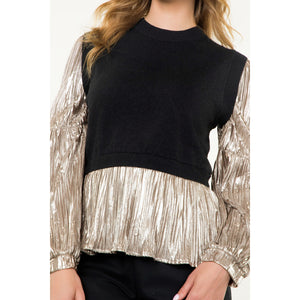 Metallic sleeve knit top