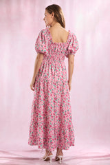 Pink Rose Puff sleeve maxi dress