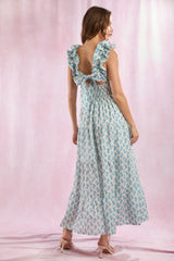 Tie back ruffled neck maxi